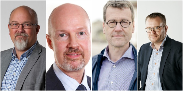 Kommunpolitikerna Anders Rubin (S), Mats Gerdau (M), Ulf Kamne (MP) samt Andreas Sturesson (KD).