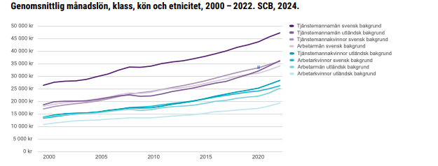 Diagram över löner efter kön, klass och etnicitet